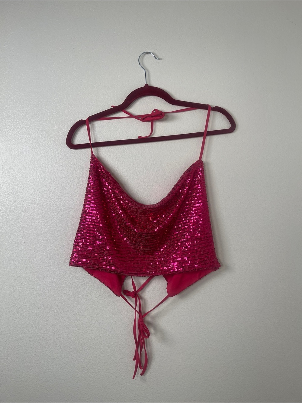 Pink Sequin Cowl Crop Top Halter - Women Intimates & Sleepwear